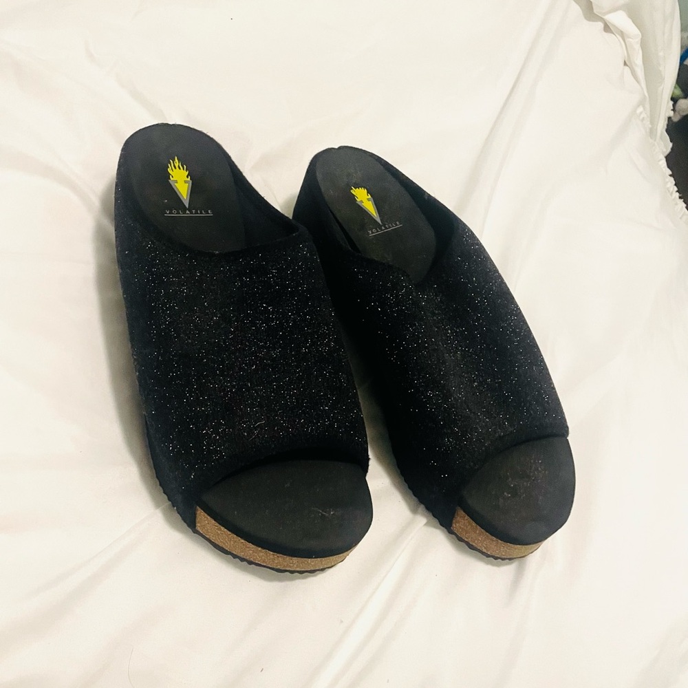 Volatile Black Glitter Mules